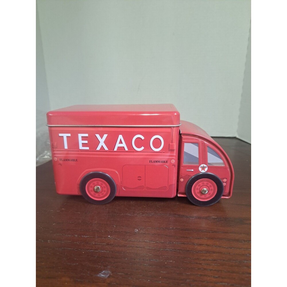 Open Roads Brand Red TEXACO Fuel Tank Truck Rolling Storage Tin Collectible